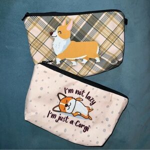 Two piece corgi make-up bags